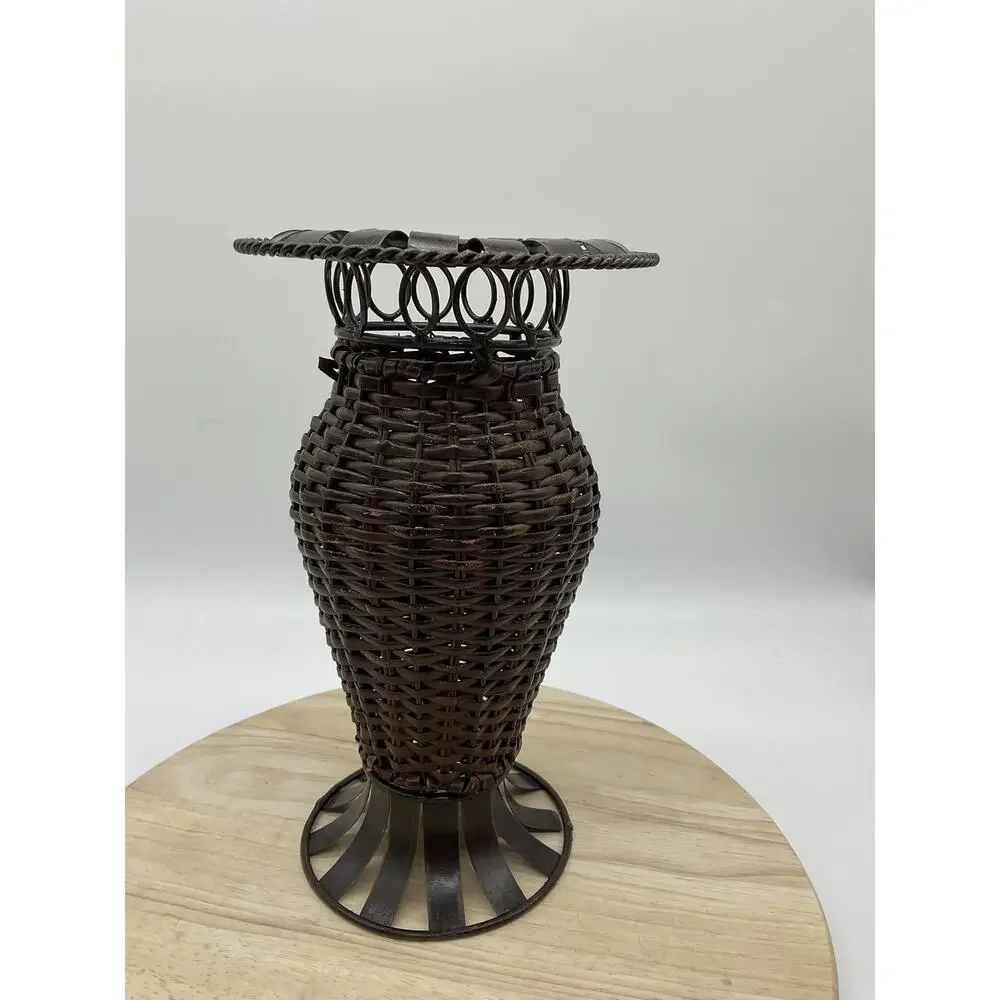 Woven Wicker Metal Vase Candle Holder‎ Decorative Rustic Farmhouse Centerpiece